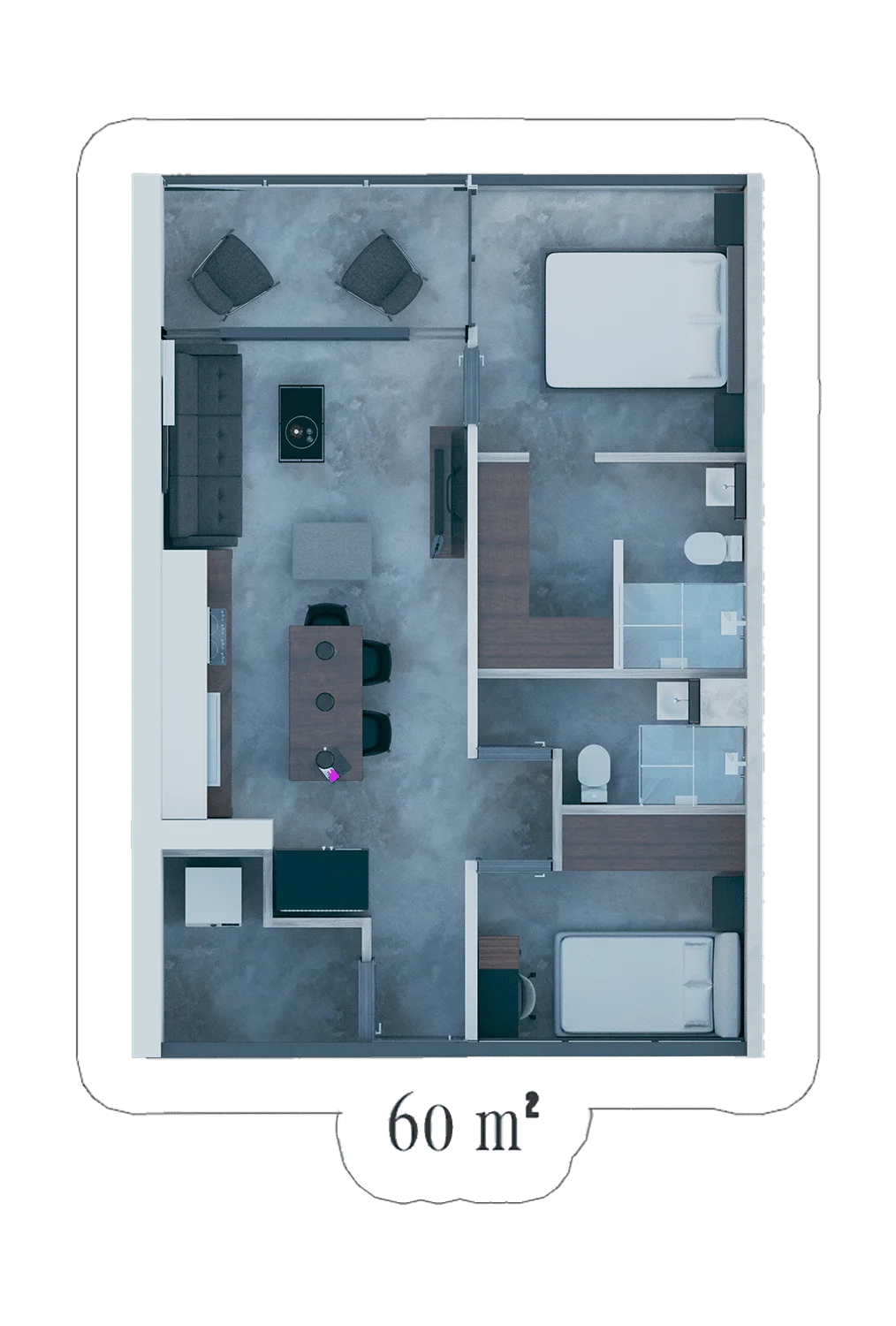 Plano del Modelo Cristal A de 60 m²