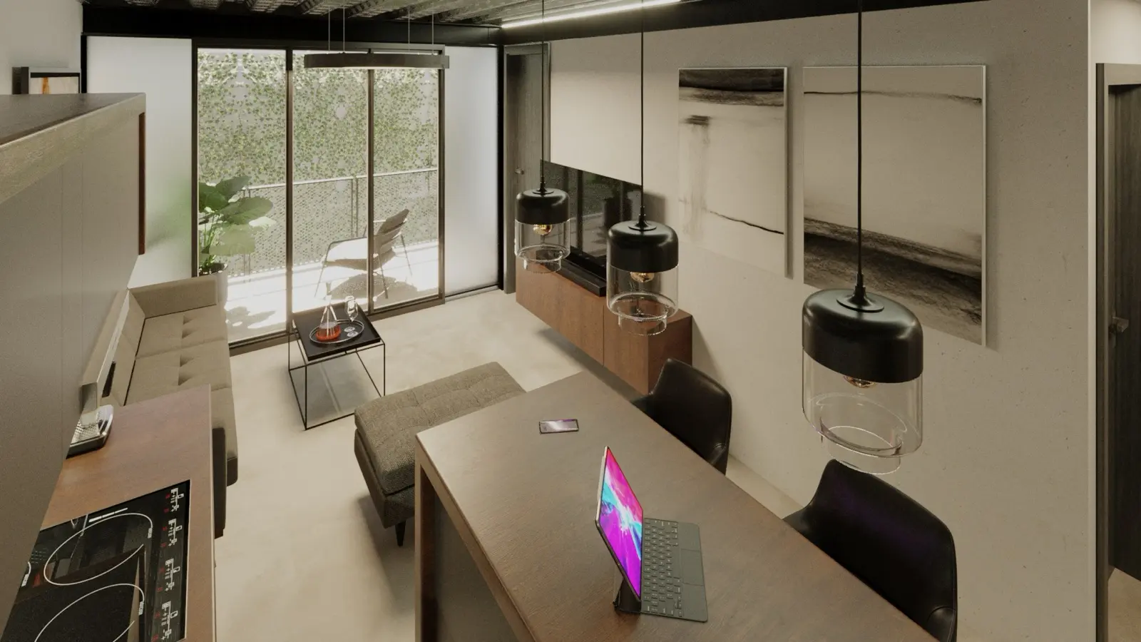 Render de la estancia del Modelo Cristal B