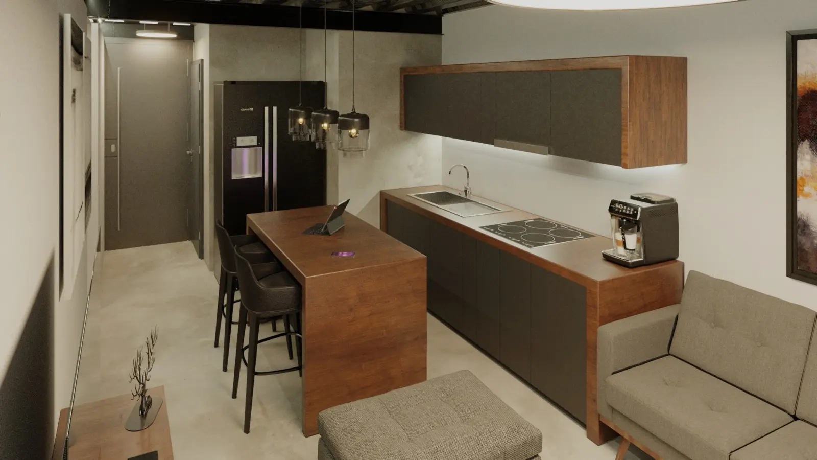 Render de la cocina del Modelo Cristal B