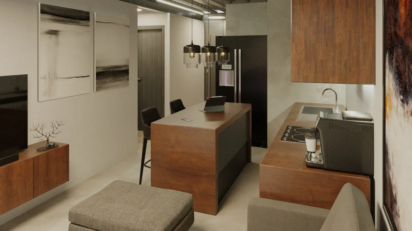 Render de la sala del Modelo Cristal B