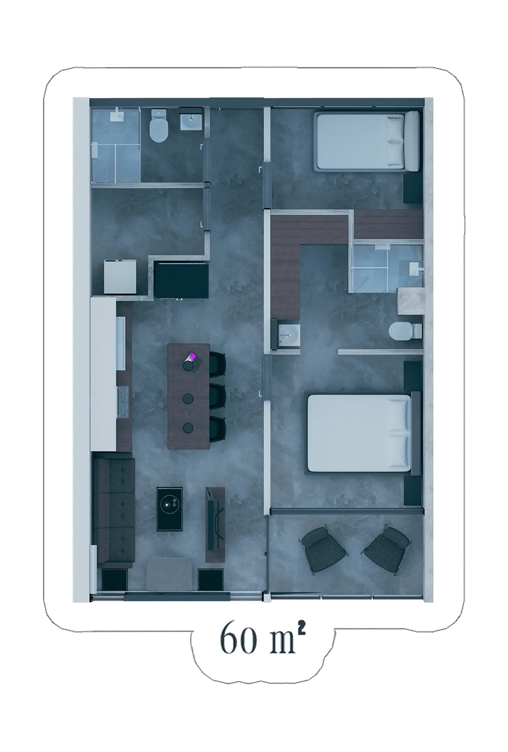 Plano del Modelo Cristal B de 60 m²
